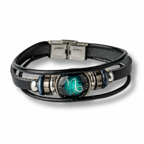 Claritate Mentala si Focus - Bratara Zodiacala ajustabila din Piele Sintetica cu Cabochon Rotund – Simbol Astrologic Personalizat pentru Energie si Identitate Astrala
