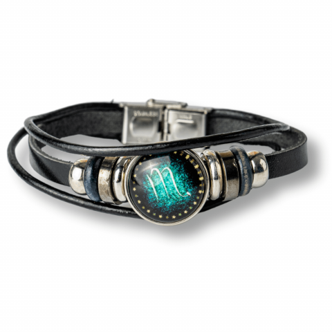 Claritate Mentala si Focus - Bratara Zodiacala ajustabila din Piele Sintetica cu Cabochon Rotund – Simbol Astrologic Personalizat pentru Energie si Identitate Astrala