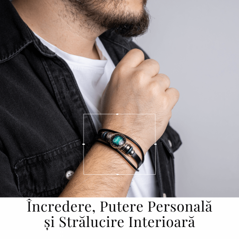 Bratara Zodiacala ajustabila din Piele Sintetica cu Cabochon Rotund – Simbol Astrologic Personalizat pentru Energie si Identitate Astrala [1]