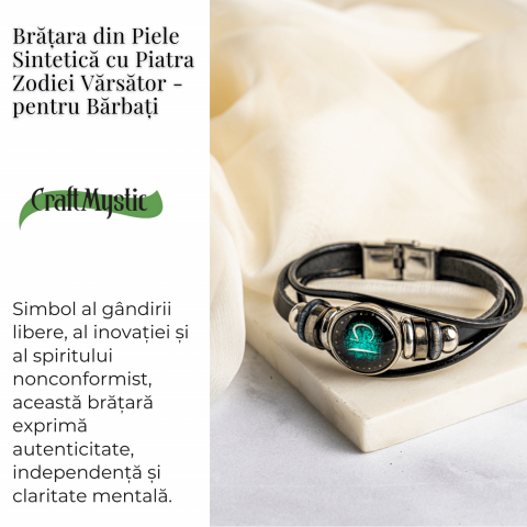 Bratara Zodiacala ajustabila din Piele Sintetica cu Cabochon Rotund – Simbol Astrologic Personalizat pentru Energie si Identitate Astrala [2]