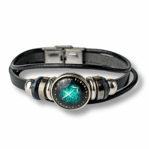 Creativitate si Inspiratie - Bratara Zodiacala ajustabila din Piele Sintetica cu Cabochon Rotund – Simbol Astrologic Personalizat pentru Energie si Identitate Astrala