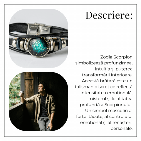 Bratara Zodiacala ajustabila din Piele Sintetica cu Cabochon Rotund – Simbol Astrologic Personalizat pentru Energie si Identitate Astrala [3]