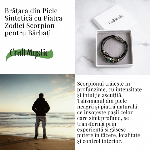 Bratara Zodiacala ajustabila din Piele Sintetica cu Cabochon Rotund – Simbol Astrologic Personalizat pentru Energie si Identitate Astrala [5]