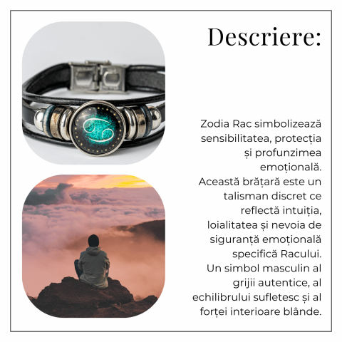 Bratara Zodiacala ajustabila din Piele Sintetica cu Cabochon Rotund – Simbol Astrologic Personalizat pentru Energie si Identitate Astrala [3]