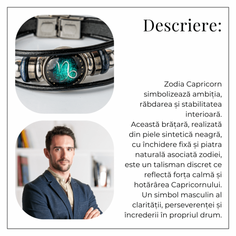 Bratara Zodiacala ajustabila din Piele Sintetica cu Cabochon Rotund – Simbol Astrologic Personalizat pentru Energie si Identitate Astrala [3]