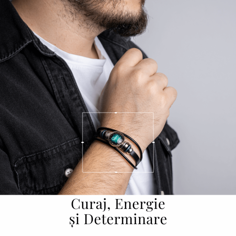 Bratara Zodiacala ajustabila din Piele Sintetica cu Cabochon Rotund – Simbol Astrologic Personalizat pentru Energie si Identitate Astrala [1]