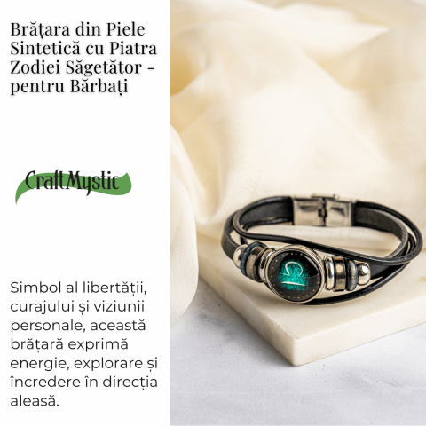 Bratara Zodiacala ajustabila din Piele Sintetica cu Cabochon Rotund – Simbol Astrologic Personalizat pentru Energie si Identitate Astrala [3]