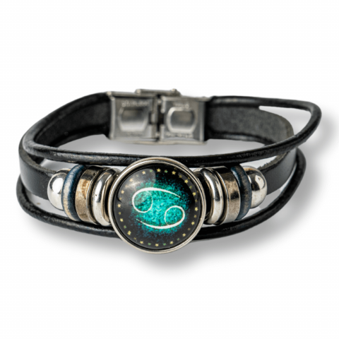 Claritate Mentala si Focus - Bratara Zodiacala ajustabila din Piele Sintetica cu Cabochon Rotund – Simbol Astrologic Personalizat pentru Energie si Identitate Astrala