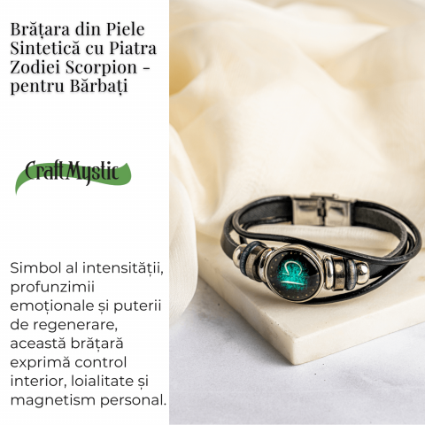 Bratara Zodiacala ajustabila din Piele Sintetica cu Cabochon Rotund – Simbol Astrologic Personalizat pentru Energie si Identitate Astrala [2]