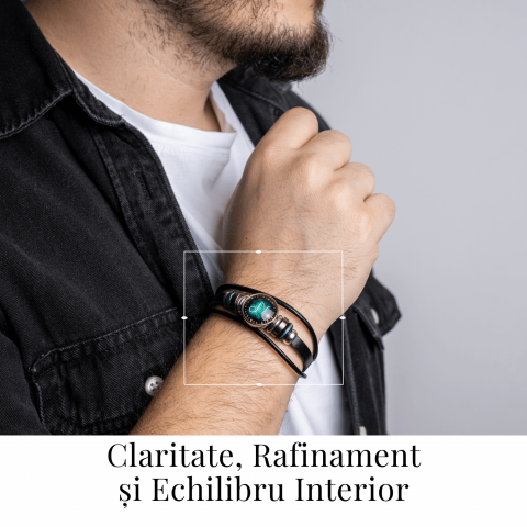 Bratara Zodiacala ajustabila din Piele Sintetica cu Cabochon Rotund – Simbol Astrologic Personalizat pentru Energie si Identitate Astrala [1]