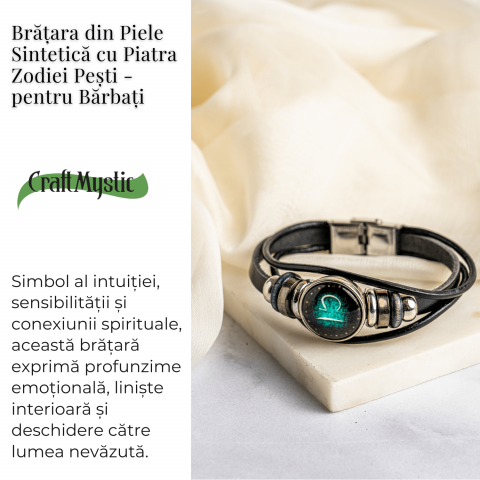 Bratara Zodiacala ajustabila din Piele Sintetica cu Cabochon Rotund – Simbol Astrologic Personalizat pentru Energie si Identitate Astrala [2]