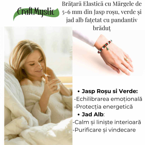 Bratara Jasp Rosu, Verde si Jad Alb – Echilibru si Protectie [2]