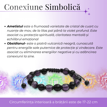 Bratara Reglabila cu Obsidian si Ametist 8mm - Protectie si Liniste Interioara [3]