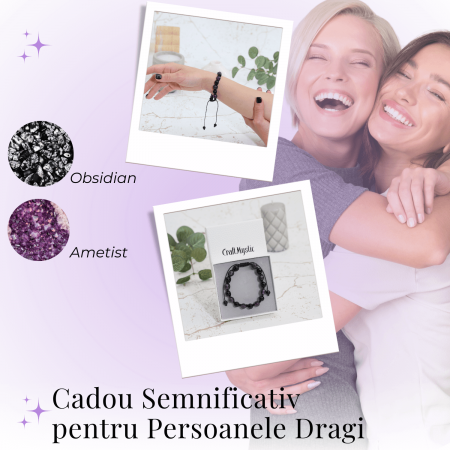Bratara Reglabila cu Obsidian si Ametist 8mm - Protectie si Liniste Interioara [6]