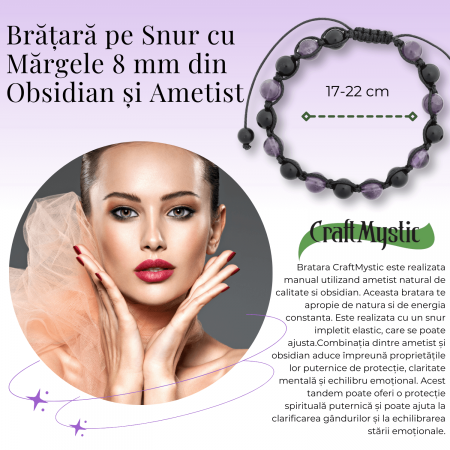Bratara Reglabila cu Obsidian si Ametist 8mm - Protectie si Liniste Interioara [1]