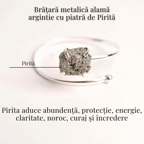 Bratara Metalica Argintie cu Piatra de Pirita, Eleganta si Prosperitate [2]