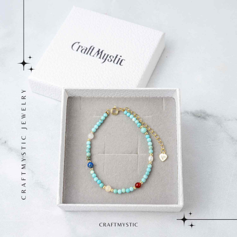 Bratara Multigem – Turcoaz, Agat Rosu, Lapis Lazuli, Jad Alb, Topaz Galben si Perla Naturala – Energie Pozitiva si Armonie [6]