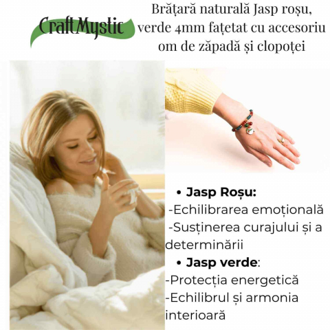 Bratara naturala Jasp rosu, verde fatetat - cadou unic festiv [2]