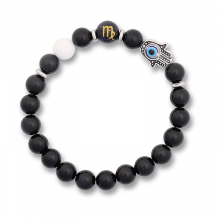 Anti deochi -  Bratara pentru Zodii cu Margele de Obsidian, Pandantiv Mana Fatimei si Ochiul "Rau"