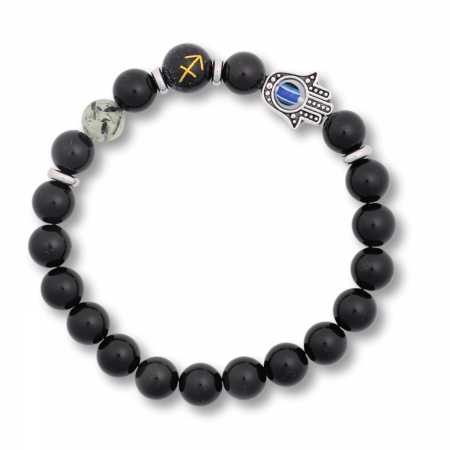 Anti deochi -  Bratara pentru Zodii cu Margele de Obsidian, Pandantiv Mana Fatimei si Ochiul "Rau"