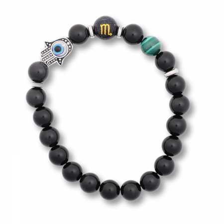  Bratara pentru Zodii cu Margele de Obsidian, Pandantiv Mana Fatimei si Ochiul "Rau" [0]