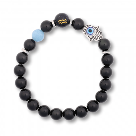 Anti deochi -  Bratara pentru Zodii cu Margele de Obsidian, Pandantiv Mana Fatimei si Ochiul "Rau"
