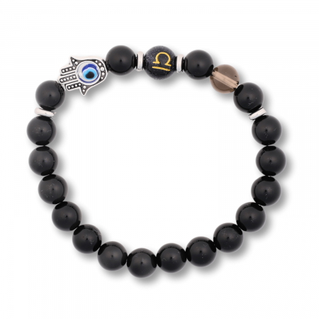Cristale pe beneficii -  Bratara pentru Zodii cu Margele de Obsidian, Pandantiv Mana Fatimei si Ochiul "Rau"