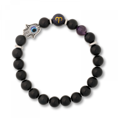 Tip Cristal -  Bratara pentru Zodii cu Margele de Obsidian, Pandantiv Mana Fatimei si Ochiul "Rau"