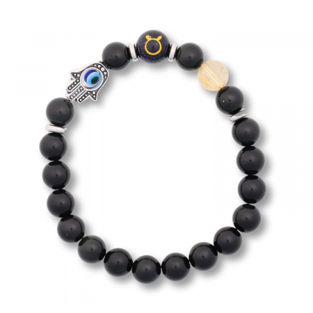 Anti deochi -  Bratara pentru Zodii cu Margele de Obsidian, Pandantiv Mana Fatimei si Ochiul "Rau"