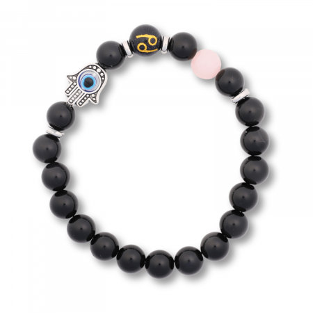 Cristale pe beneficii -  Bratara pentru Zodii cu Margele de Obsidian, Pandantiv Mana Fatimei si Ochiul "Rau"