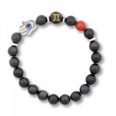 Cristale pe beneficii -  Bratara pentru Zodii cu Margele de Obsidian, Pandantiv Mana Fatimei si Ochiul "Rau"
