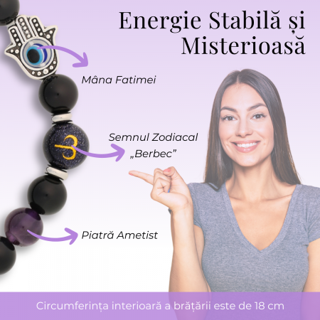  Bratara pentru Zodii cu Margele de Obsidian, Pandantiv Mana Fatimei si Ochiul "Rau" [3]