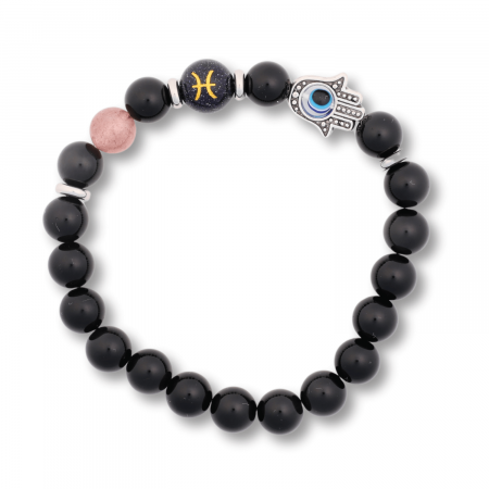 Cristale pe beneficii -  Bratara pentru Zodii cu Margele de Obsidian, Pandantiv Mana Fatimei si Ochiul "Rau"