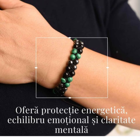 Bratara Tripla Protectie cu Cristale de Malachit, Obsidian Negru si Hematit - Echilibru si Forta [1]