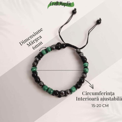 Bratara Tripla Protectie cu Cristale de Malachit, Obsidian Negru si Hematit - Echilibru si Forta [4]