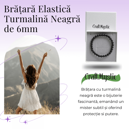 Bratara Elastica cu Margele de Turmalina Neagra de 6mm – Talisman Protector si Stilat [4]