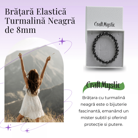 Bratara Elastica cu Margele de Turmalina Neagra de 8mm – Protectie si Echilibru [3]
