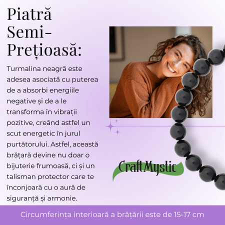 Bratara Elastica cu Margele de Turmalina Neagra de 8mm – Protectie si Echilibru [4]