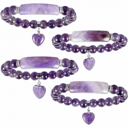 Bratara zen cu pietre semipretioase Ametist si pandantiv scluptat in forma de inima - bratara feng shui pentru meditatie, liniste, echilibru [5]