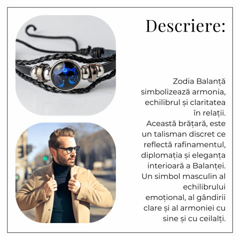 Bratara Zodiacala ajustabila din Piele Sintetica cu Cabochon Rotund – Simbol Astrologic Personalizat pentru Energie si Identitate Astrala [5]