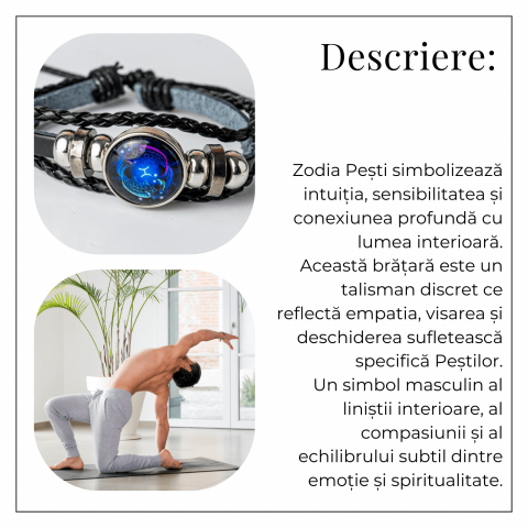 Bratara Zodiacala ajustabila din Piele Sintetica cu Cabochon Rotund – Simbol Astrologic Personalizat pentru Energie si Identitate Astrala [5]