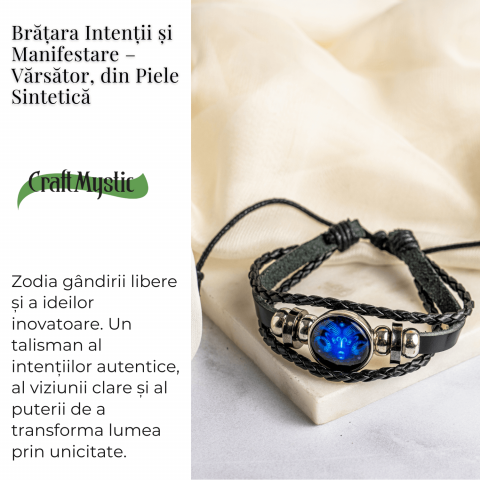 Bratara Zodiacala ajustabila din Piele Sintetica cu Cabochon Rotund – Simbol Astrologic Personalizat pentru Energie si Identitate Astrala [13]