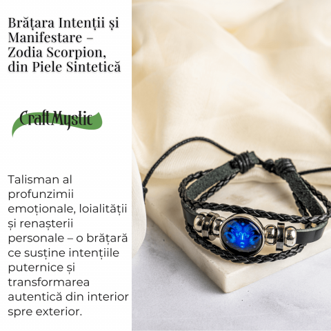 Bratara Zodiacala ajustabila din Piele Sintetica cu Cabochon Rotund – Simbol Astrologic Personalizat pentru Energie si Identitate Astrala [34]