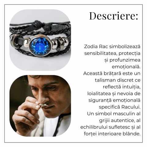 Bratara Zodiacala ajustabila din Piele Sintetica cu Cabochon Rotund – Simbol Astrologic Personalizat pentru Energie si Identitate Astrala [28]