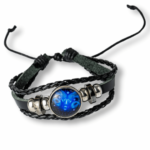 Bratara Zodiacala ajustabila din Piele Sintetica cu Cabochon Rotund – Simbol Astrologic Personalizat pentru Energie si Identitate Astrala [7]
