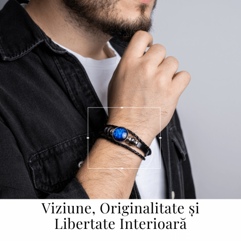 Bratara Zodiacala ajustabila din Piele Sintetica cu Cabochon Rotund – Simbol Astrologic Personalizat pentru Energie si Identitate Astrala [12]