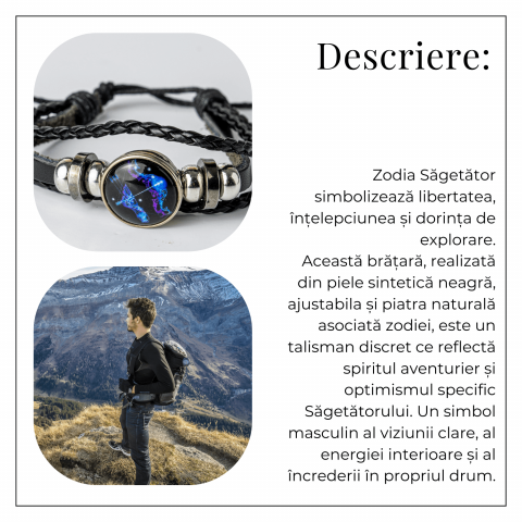 Bratara Zodiacala ajustabila din Piele Sintetica cu Cabochon Rotund – Simbol Astrologic Personalizat pentru Energie si Identitate Astrala [28]
