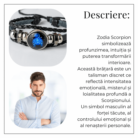 Bratara Zodiacala ajustabila din Piele Sintetica cu Cabochon Rotund – Simbol Astrologic Personalizat pentru Energie si Identitate Astrala [35]