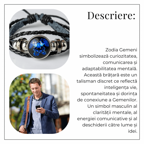 Bratara Zodiacala ajustabila din Piele Sintetica cu Cabochon Rotund – Simbol Astrologic Personalizat pentru Energie si Identitate Astrala [35]