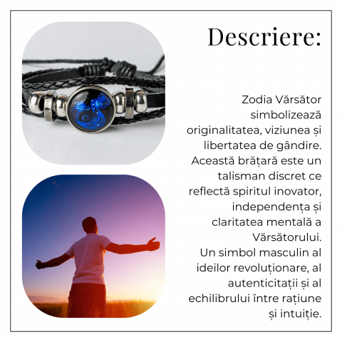 Bratara Zodiacala ajustabila din Piele Sintetica cu Cabochon Rotund – Simbol Astrologic Personalizat pentru Energie si Identitate Astrala [14]